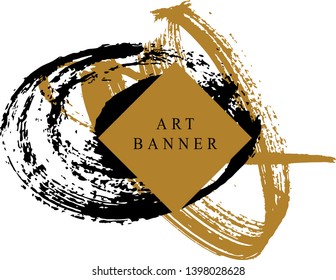Abstract ink background. Chinese calligraphy art style, Black and luxury gold paint stroke texture. for poster, card, banner, book, cover, brochure and web design. Grunge mud art. vector elements. 