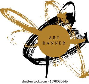 Abstract ink background. Chinese calligraphy art style, Black and luxury gold paint stroke texture. for poster, card, banner, book, cover, brochure and web design. Grunge mud art. vector elements. 