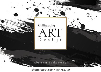 Abstract ink background. Chinese calligraphy art style, Black paint stroke texture on white paper. for poster, card, banner, book, cover, brochure and web design. Grunge mud art. vector elements.