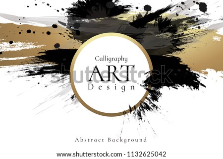 Abstract ink background. Chinese calligraphy art style, Black and luxury gold paint stroke texture. for poster, card, banner, book, cover, brochure and web design. Grunge mud art. vector elements.