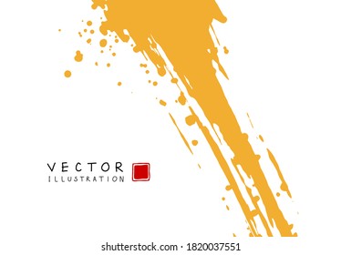 Abstract ink background. Chinese japanese calligraphy art style, yellow paint stroke texture on white paper. Design for poster, card, banner, book, cover, brochure and web design. Vector illustration.