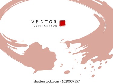 Abstract ink background. Chinese japanese calligraphy art style, brown paint stroke texture on white paper. Design for poster, card, banner, book, cover, brochure and web design. Vector illustration.