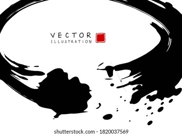 Abstract ink background. Chinese japanese calligraphy art style, Black paint stroke texture on white paper. Design for poster, card, banner, book, cover, brochure and web design. Vector illustration.