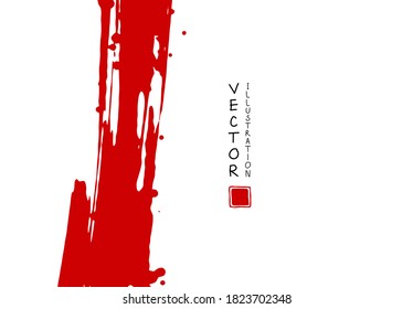 Abstract ink background. Chinese japanese calligraphy art style, Red paint stroke texture on white paper. Design for poster, card, banner, book, cover, brochure and web design. Vector illustration.