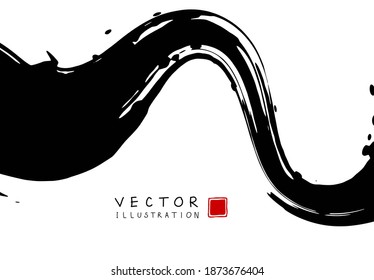 Abstract ink background. Chinese japanese calligraphy art style, Black paint stroke texture on white paper. Design for poster, card, banner, book, cover, brochure and web design. Vector illustration.