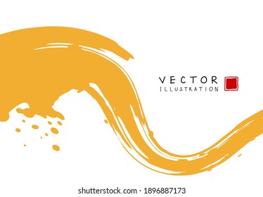 Abstract ink background. Chinese japanese calligraphy art style, yellow paint stroke texture on white paper. Design for poster, card, banner, book, cover, brochure and web design. Vector illustration.