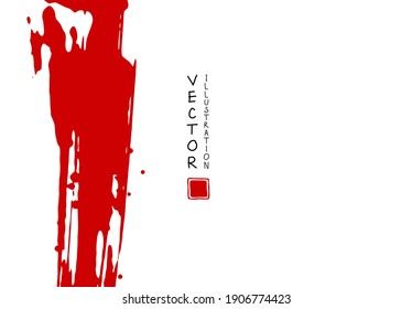 Abstract ink background. Chinese japanese calligraphy art style, Red paint stroke texture on white paper. Design for poster, card, banner, book, cover, brochure and web design. Vector illustration.