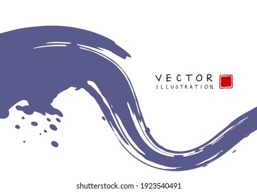 Abstract ink background. Chinese japanese calligraphy art style, purple paint stroke texture on white paper. Design for poster, card, banner, book, cover, brochure and web design. Vector illustration.