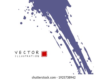 Abstract ink background. Chinese japanese calligraphy art style, purple paint stroke texture on white paper. Design for poster, card, banner, book, cover, brochure and web design. Vector illustration.