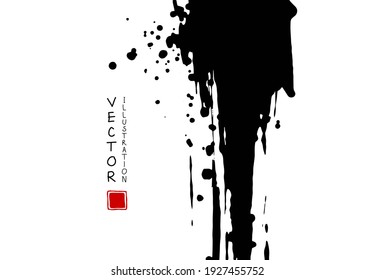 Abstract ink background. Chinese japanese calligraphy art style, Black paint stroke texture on white paper. Design for poster, card, banner, book, cover, brochure and web design. Vector illustration.