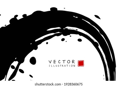 Abstract ink background. Chinese japanese calligraphy art style, Black paint stroke texture on white paper. Design for poster, card, banner, book, cover, brochure and web design. Vector illustration.