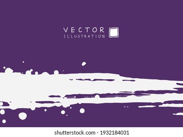 Abstract ink background. Chinese japanese calligraphy art style, white paint stroke texture on purple paper. Design for poster, card, banner, book, cover, brochure and web design. Vector illustration.