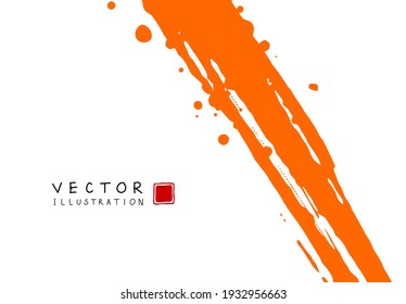 Abstract ink background. Chinese japanese calligraphy art style, orange paint stroke texture on white paper. Design for poster, card, banner, book, cover, brochure and web design. Vector illustration.