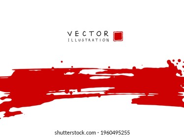 Abstract ink background. Chinese japanese calligraphy art style, Red paint stroke texture on white paper. Design for poster, card, banner, book, cover, brochure and web design. Vector illustration.
