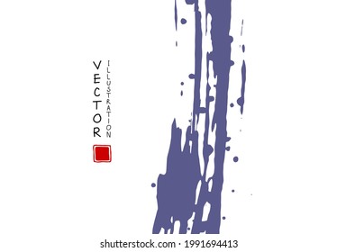 Abstract ink background. Chinese japanese calligraphy art style, purple paint stroke texture on white paper. Design for poster, card, banner, book, cover, brochure and web design. Vector illustration.