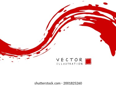 Abstract ink background. Chinese japanese calligraphy art style, Red paint stroke texture on white paper. Design for poster, card, banner, book, cover, brochure and web design. Vector illustration.