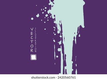 Abstract ink background. Chinese japanese calligraphy art style, blue paint stroke texture on purple paper. Design for poster, card, banner, book, cover, brochure and web design. Vector illustration.