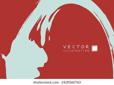 Abstract ink background. Chinese japanese calligraphy art style, blue paint stroke texture on red paper. Design for poster, card, banner, book, cover, brochure and web design. Vector illustration.