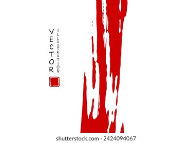 Abstract ink background. Chinese japanese calligraphy art style, Red paint stroke texture on white paper. Design for poster, card, banner, book, cover, brochure and web design. Vector illustration.