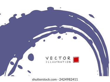 Abstract ink background. Chinese japanese calligraphy art style, purple paint stroke texture on white paper. Design for poster, card, banner, book, cover, brochure and web design. Vector illustration.