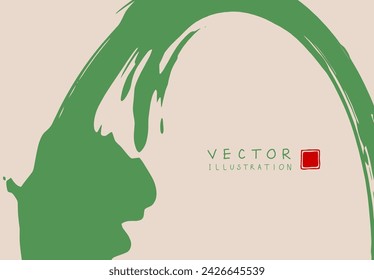 Abstract ink background. Chinese japanese calligraphy art style, brown paint stroke texture on black paper. Design for poster, card, banner, book, cover, brochure and web design. Vector illustration.