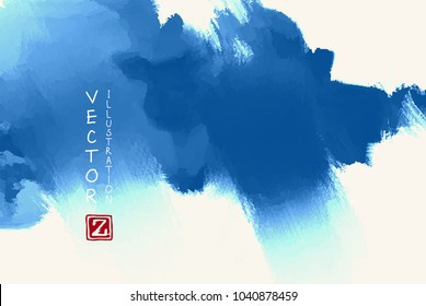 Abstract ink background. Japanese style. Blue, sky, white ink in water. Vector illustration.