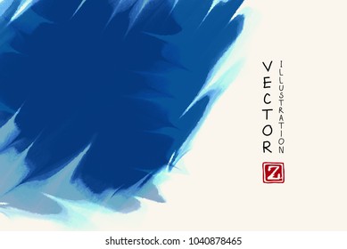 Abstract ink background. Japanese style. Blue, sky, white ink in water. Vector illustration.