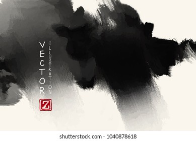 Abstract ink background. Japanese style. Black, white ink in water. Vector illustration.