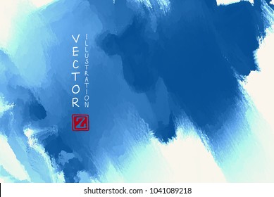 Abstract Ink Background. Japanese Style. Blue, Sky, White Ink In Water. Vector Illustration