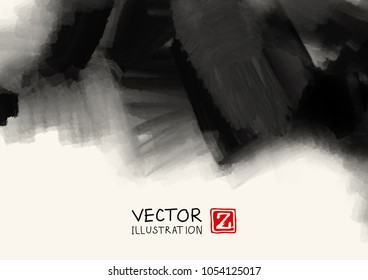 Abstract ink background. Japanese style. Black, white ink in water. Vector illustration