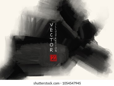 Abstract ink background. Japanese style. Black, white ink in water. Vector illustration