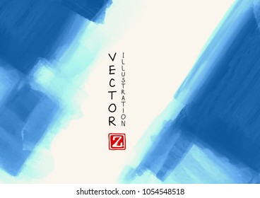 Abstract ink background. Japanese style. Blue, sky, white ink in water. Vector illustration