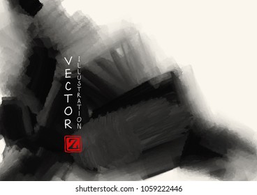 Abstract ink background. Japanese style. Black, white ink in water. Vector illustration