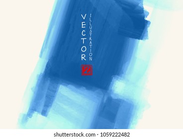 Abstract ink background. Japanese style. Blue, sky, white ink in water. Vector illustration