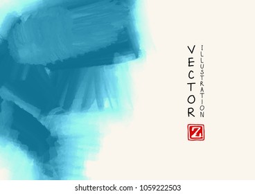 Abstract ink background. Japanese style. Blue, sky, white ink in water. Vector illustration