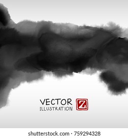 Abstract ink background. Japanese style. Black, white ink in water. Vector illustration.