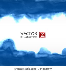 Abstract ink background. Japanese style. Blue, sky, white ink in water. Vector illustration.