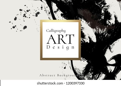 Abstract ink background.Chinese calligraphy art style, Black paint stroke texture on white paper. for poster, card, banner, book, cover, brochure and web design. Grunge mud art. vector elements.