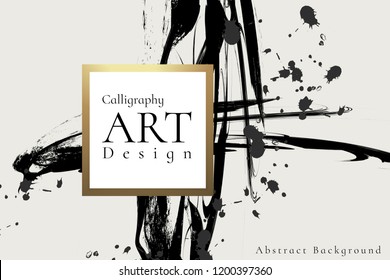 Abstract ink background.Chinese calligraphy art style, Black paint stroke texture on white paper. for poster, card, banner, book, cover, brochure and web design. Grunge mud art. vector elements.