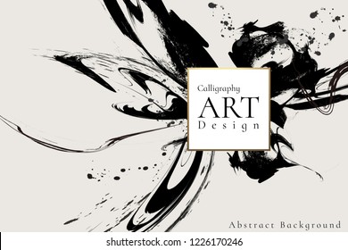 Abstract ink background.Chinese calligraphy art style, Black paint stroke texture on white paper. for poster, card, banner, book, cover, brochure and web design. Grunge mud art. vector elements.