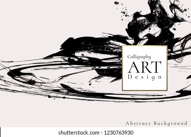 Abstract ink background.Chinese calligraphy art style, Black paint stroke texture on white paper. for poster, card, banner, book, cover, brochure and web design. Grunge mud art. vector elements.