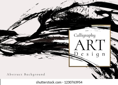Abstract ink background.Chinese calligraphy art style, Black paint stroke texture on white paper. for poster, card, banner, book, cover, brochure and web design. Grunge mud art. vector elements.