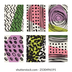 Abstract ink backgrounds with flat colored spots hand drawn vector illustrations