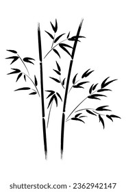 Abstract ink bamboo, simple minimalist branch vector illustration, tree brush painted  line art 