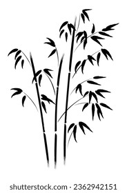 Abstract ink bamboo, simple minimalist branch vector illustration, tree brush painted  line art 