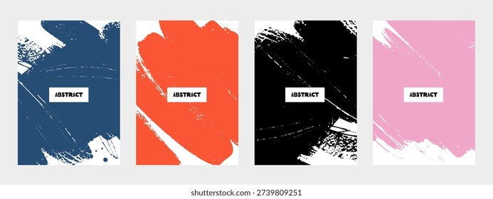 Abstract ink blob banner set, grunge art. Paint stroke texture, poster design. Hand drawn vector isolated illustration