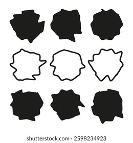 Abstract ink blots. Messy hand drawn. Black white elements. Organic rough shapes.