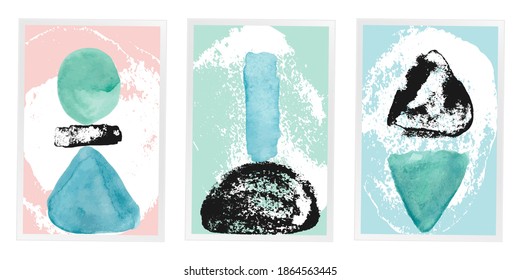 Abstract ink brush art background. Watercolor spot, stain, blot, blur, slick, patch for poster, banner, flyer, card, placard design. Chinese painting texture decoration. Vector illustration