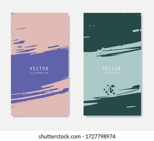 Abstract ink brush banners set with grunge effect. Japanese style. Vector illustration