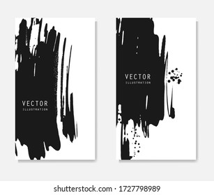 Abstract ink brush banners set with grunge effect. Japanese style. Vector illustration